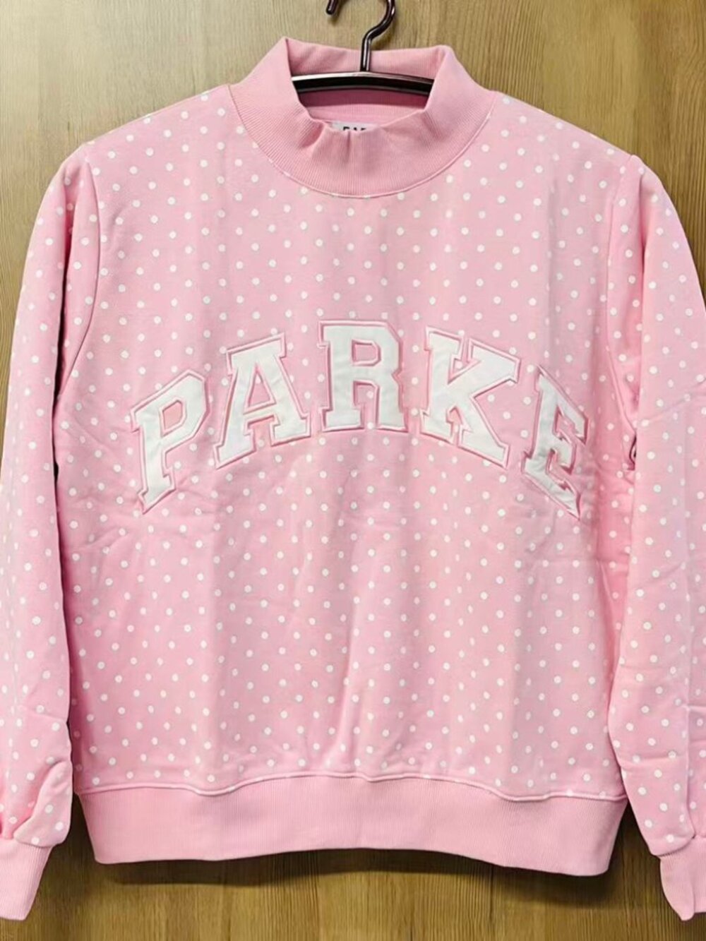 PARKE Pink White Dots Mock Neck Sweatshirt
